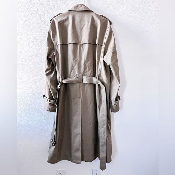 Oleg Cassini 80s Vintage Cotton Blend Tan Double Breasted Men's Trench Coat 40 L - Picture 4 of 10